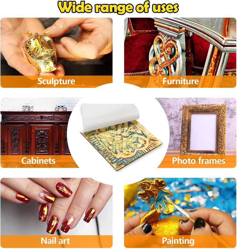 Sekonow Variegated Gold Leaf Sheets 50pcs, Colorful Imitation Gold Foil Sheets Paper Booklet for Art Craft Painting Gilding Decoration, 5.5" x 5.5", Heart - Image 5